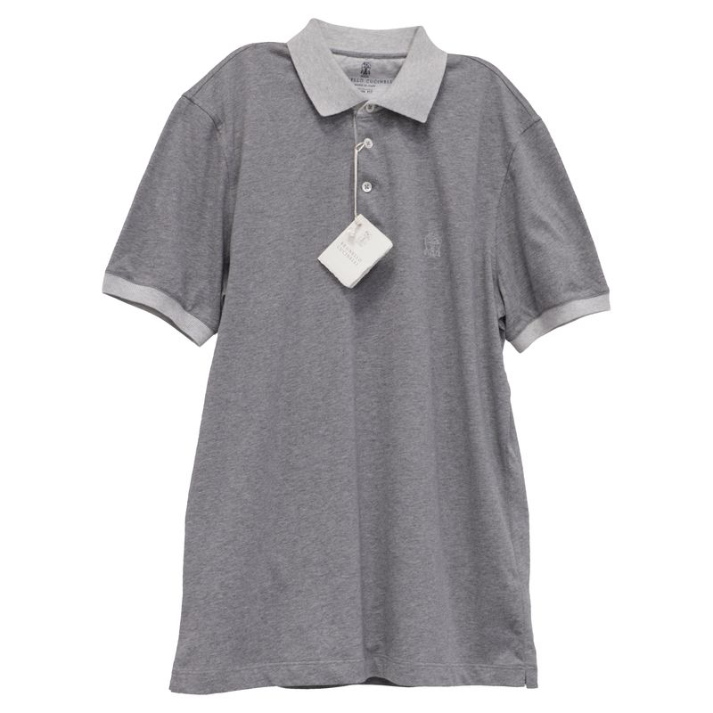 Brunello Cucinelli Logo Embroidered Polo Shirt In Grey Cotton